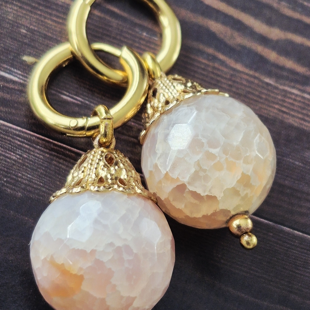 18k Gold Plated Hooks Sanke Skin Agate  Earrings